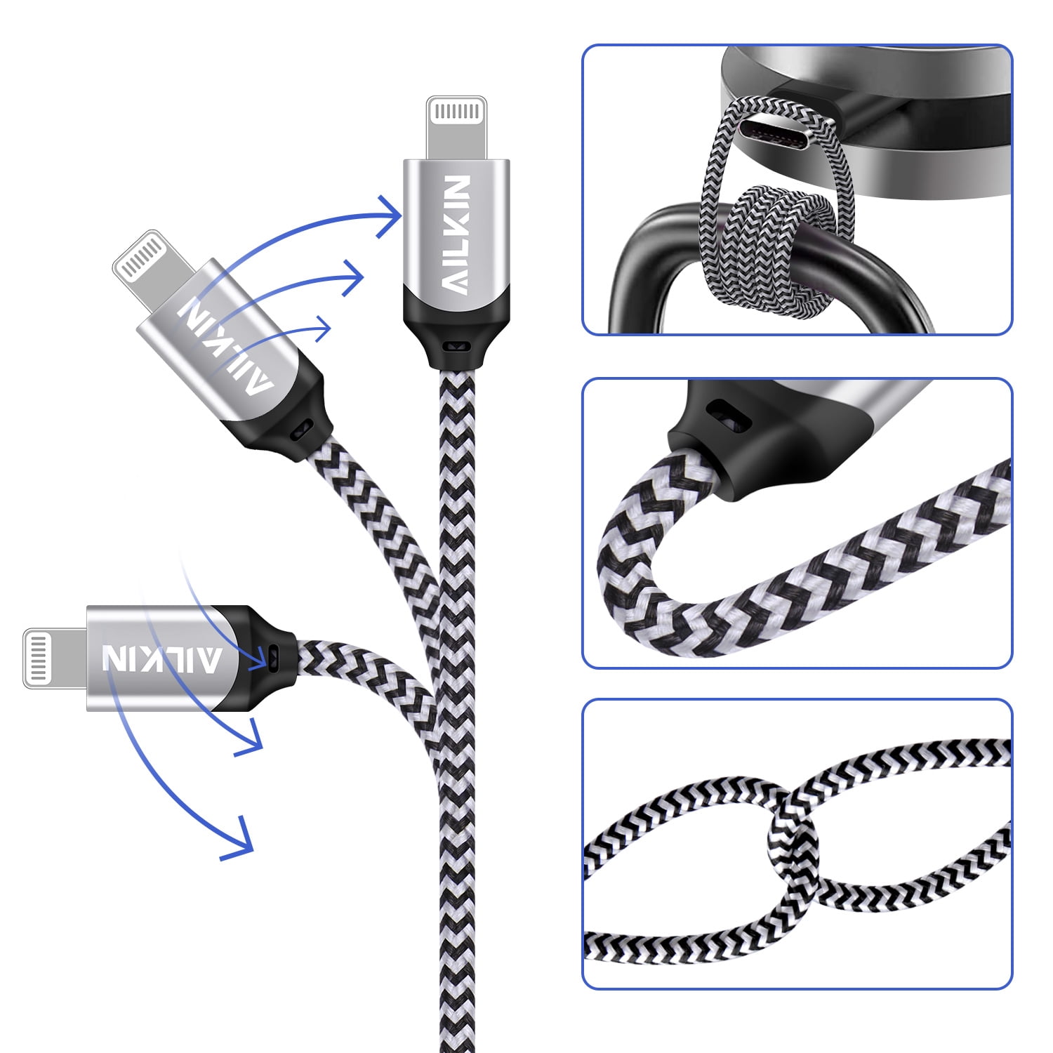 AILKIN Compatible with iPhone Charger Fast Charging 6ft Cords 3pack Compatible with iPhone 14/13/12/11/10,White