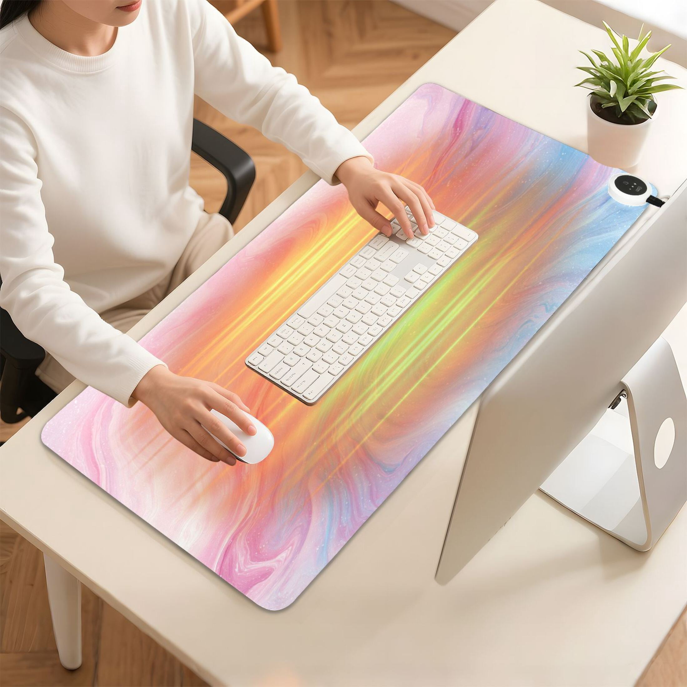 Large Heated Desk Mat Mouse Pad 31.5"x13"PU Leather Graphene Heating Desk Warmer with 3 Temperature Settings 110V US Plug Non-Slip Warm Pad for Home, Office, and Gaming Dreamy Swirl Galaxy Print