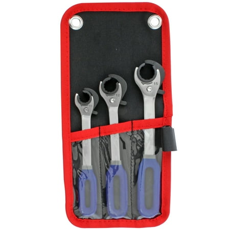 

4LIFETIMELINES Metric Ratcheting Open End Line Wrench Kit with Canvas 3 Wrenches - 10 mm 12 mm 15 mm
