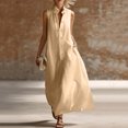thumbnail image 2 of ClodeEU Women's Sleeveless V Neck Button Down Maxi Dress,Casual Loose Shirt Dress with Pockets Khaki,Women's Plus L, 2 of 8