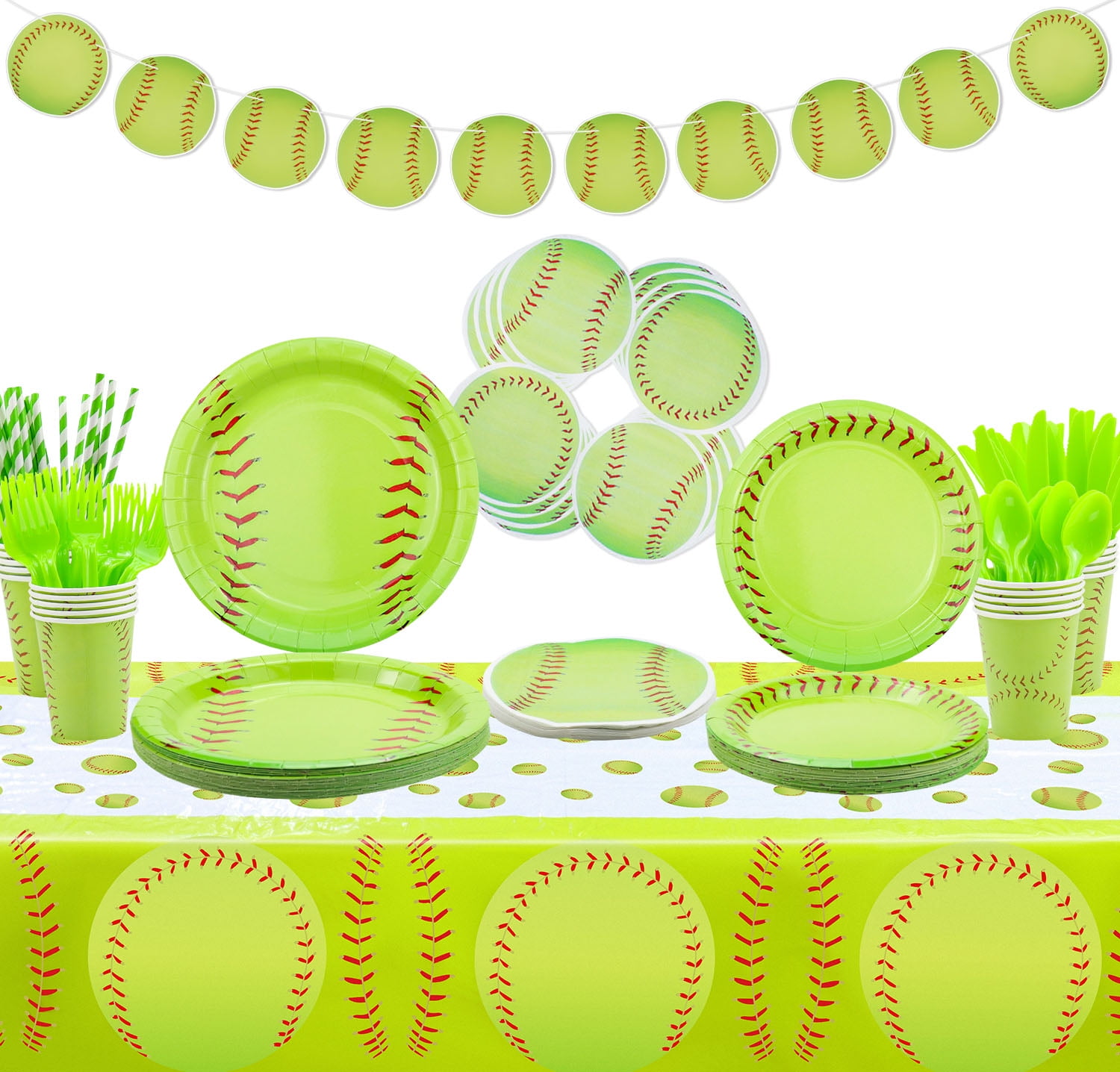 Softball Party Decorations Including Plates, Cups, Napkins, Tableware