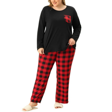 

Unique Bargains Women s Plus Size Check Stretch Glen Sleepwear Plaid Pjs Pajamas Sets