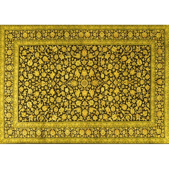 Ahgly Company Machine Washable Indoor Rectangle Persian Yellow Traditional Area Rugs, 8' x 10'