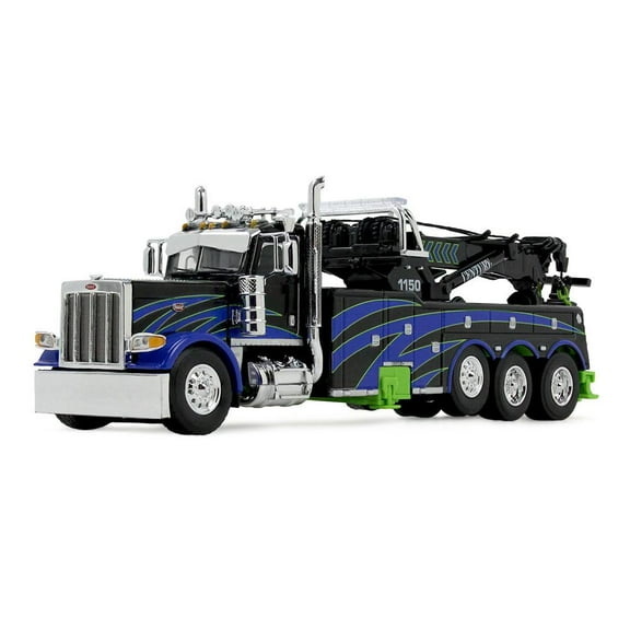 Peterbilt 389 Day Cab w/Miller Century 1150 Rotator Wrecker Tow Truck Black w/Blue & Green 1/64 Diecast Model by DCP/First Gear