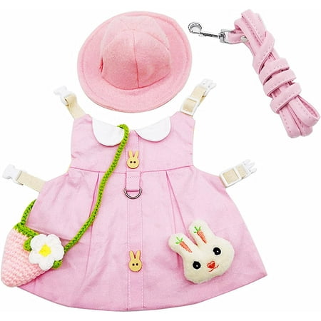 QIUYIDP Guinea Pig Clothes Soft Bunny Ferret Clothes with Pet Rabbit Harness and Leash Mini Hat Bag Cute Brooch for Kitten Small Animal Collars