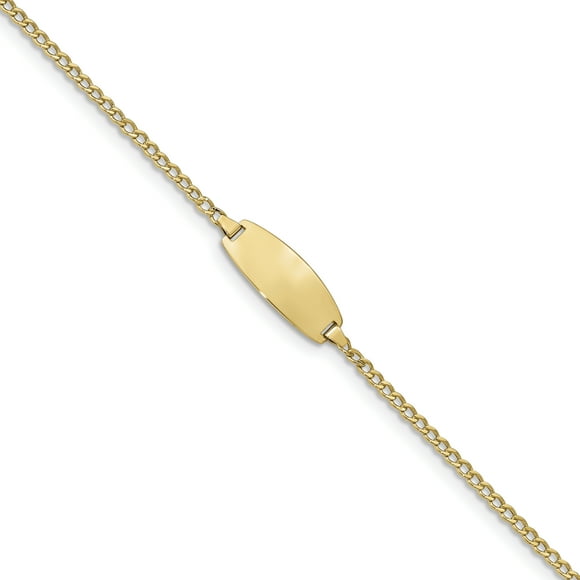 14k Yellow Gold Oval Curb Name Bar Identification Id Bracelet