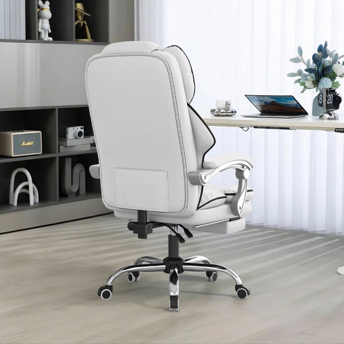 XUEGW Executive Office Chair High Back Computer Gaming Chairs Leather Desk Chair with Foot Rest Ergonomic Swivel Work Chairs,White