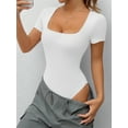thumbnail image 4 of MOYIKO Square Neck Tops for Women Short Sleeve Bodysuit for Women Fitted Tight Tops, 4 of 9