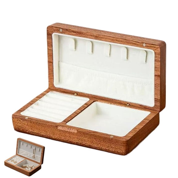 Walnut Wood Jewelry Box Organizer with Velvet Lining, Magnetic Closure - Compact For Rings, Earrin Storage Necklaces, Travel