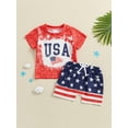 thumbnail image 4 of Loicainy Toddler Baby Boys 4th of July Outfits 3 6 12 18 24 Months 2T 3T Flag Letter Print Round Neck Short Sleeve T-Shirts Tops and Stars Print Shorts 2Pcs Clothes Set, 4 of 9