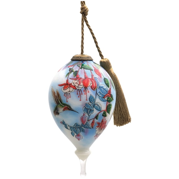 4.75" Broadtail and Fuchsia Hummingbird Christmas Finial Shaped Glass Hanging Ornament