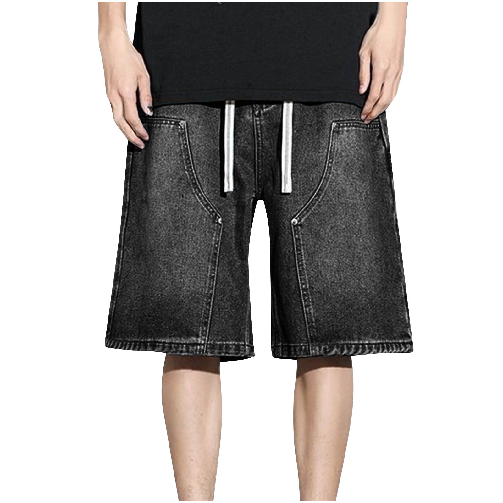 HOOMEUMY Men's Shorts Classic Fashion Comfy Solid Color Beach Shorts Summer Leisure Outdoor Elastic Waist Drawstring Wide Leg Denim Shorts (Gray,XL)