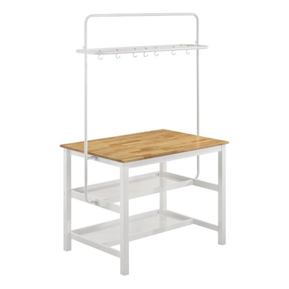 Pemberly Row 2-shelf Farmhouse Wood Kitchen Island in Natural and White