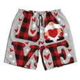 thumbnail image 2 of Honeii's Buffalo Plaid Love And Gnome Print Men's Casual Shorts with Drawstring，Swim Trunks Quick Dry Beach Shorts, 2 of 5