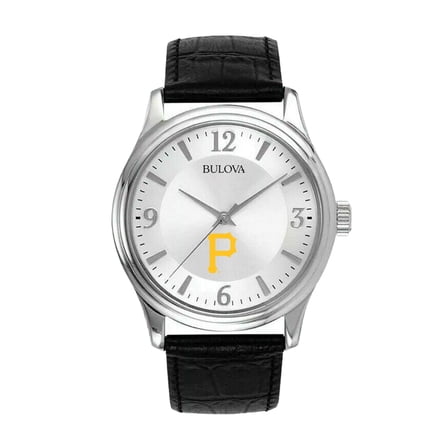 Men's Bulova Silver Pittsburgh Pirates Leather Strap Watch