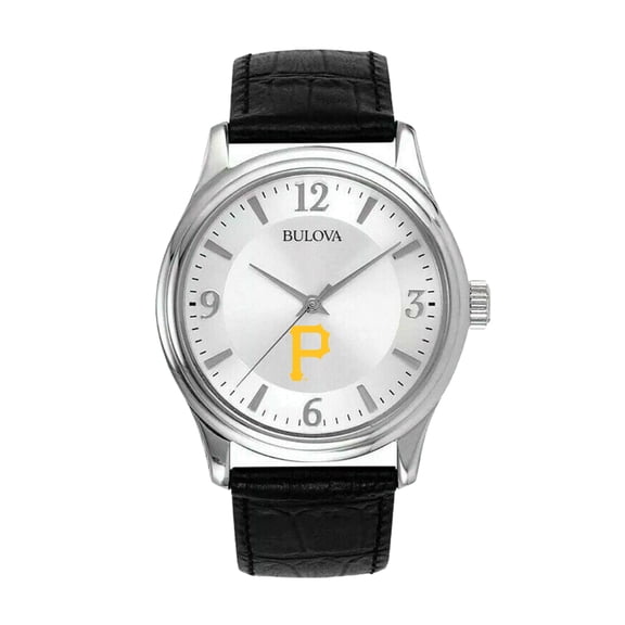 Men's Bulova Silver Pittsburgh Pirates Leather Strap Watch
