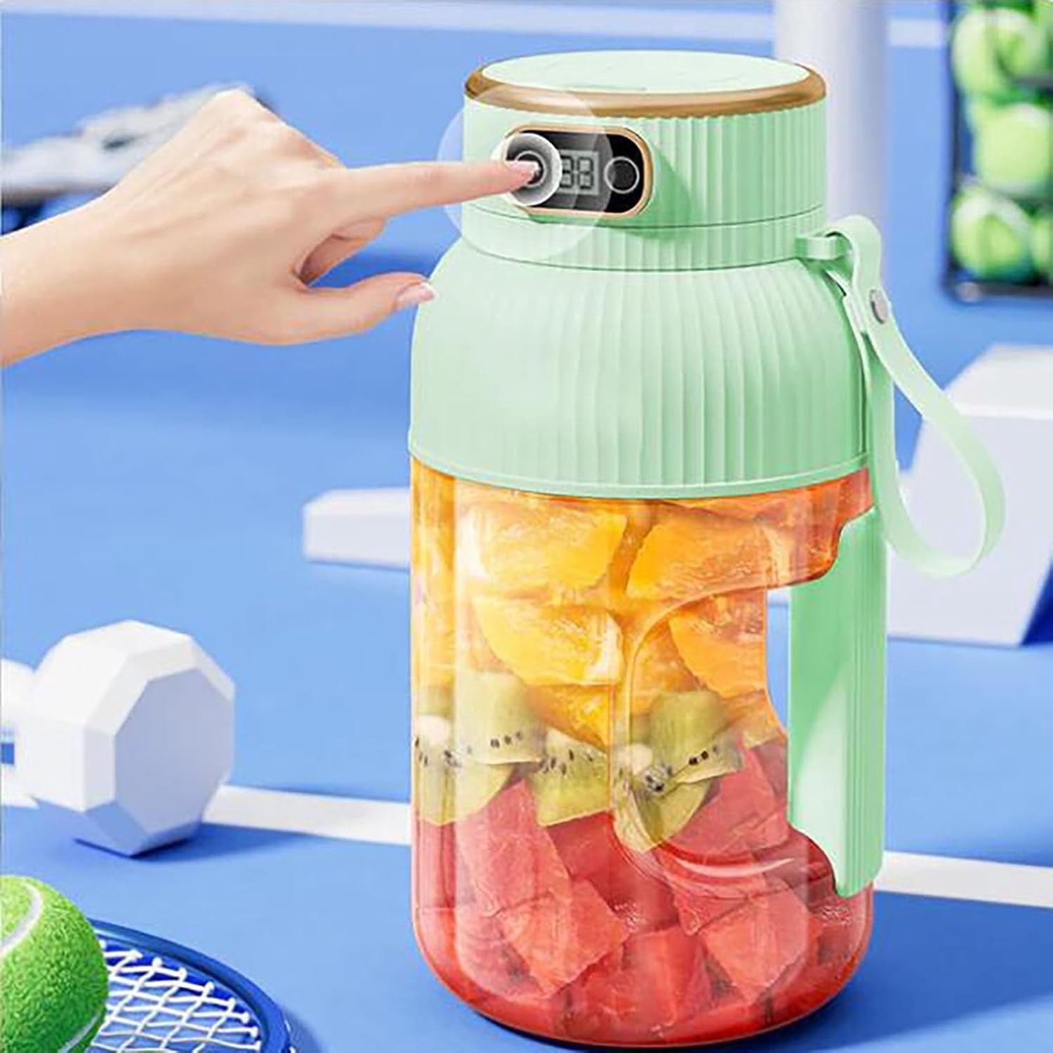 Juicer Cup,Multifunctional Portable Juicer Cup with Digital Display, Fruit Mixers Juicers Electric Juicer,Shakes and Smoothies,Wireless Portable Blender Rechargeable (Bue)