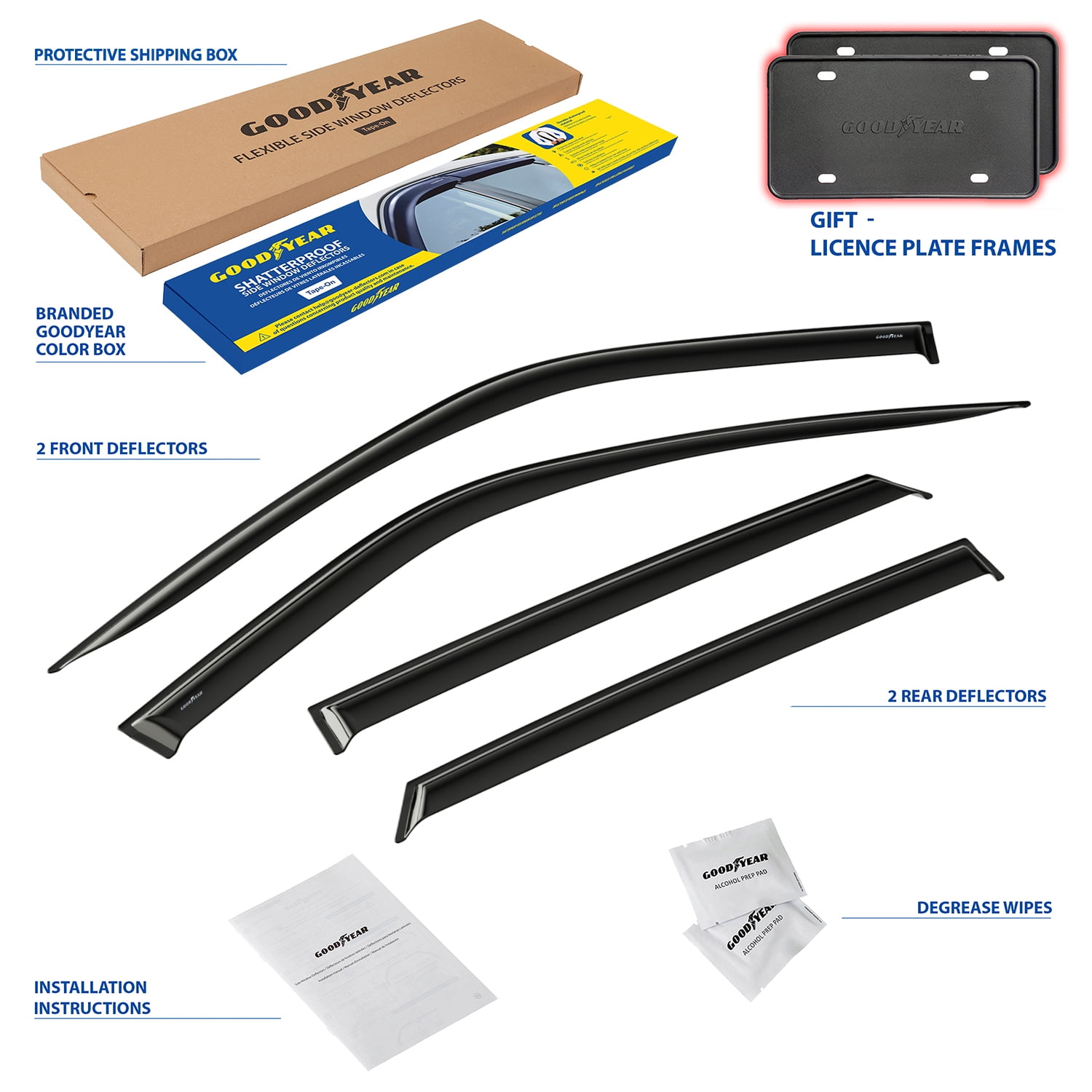 Goodyear Shatterproof Window Deflectors for Ford Explorer 2020-2025, Tape-on Rain Guards, Window Visors, Vent Deflector Visor,Car Accessories,4 pcs. - GY003263