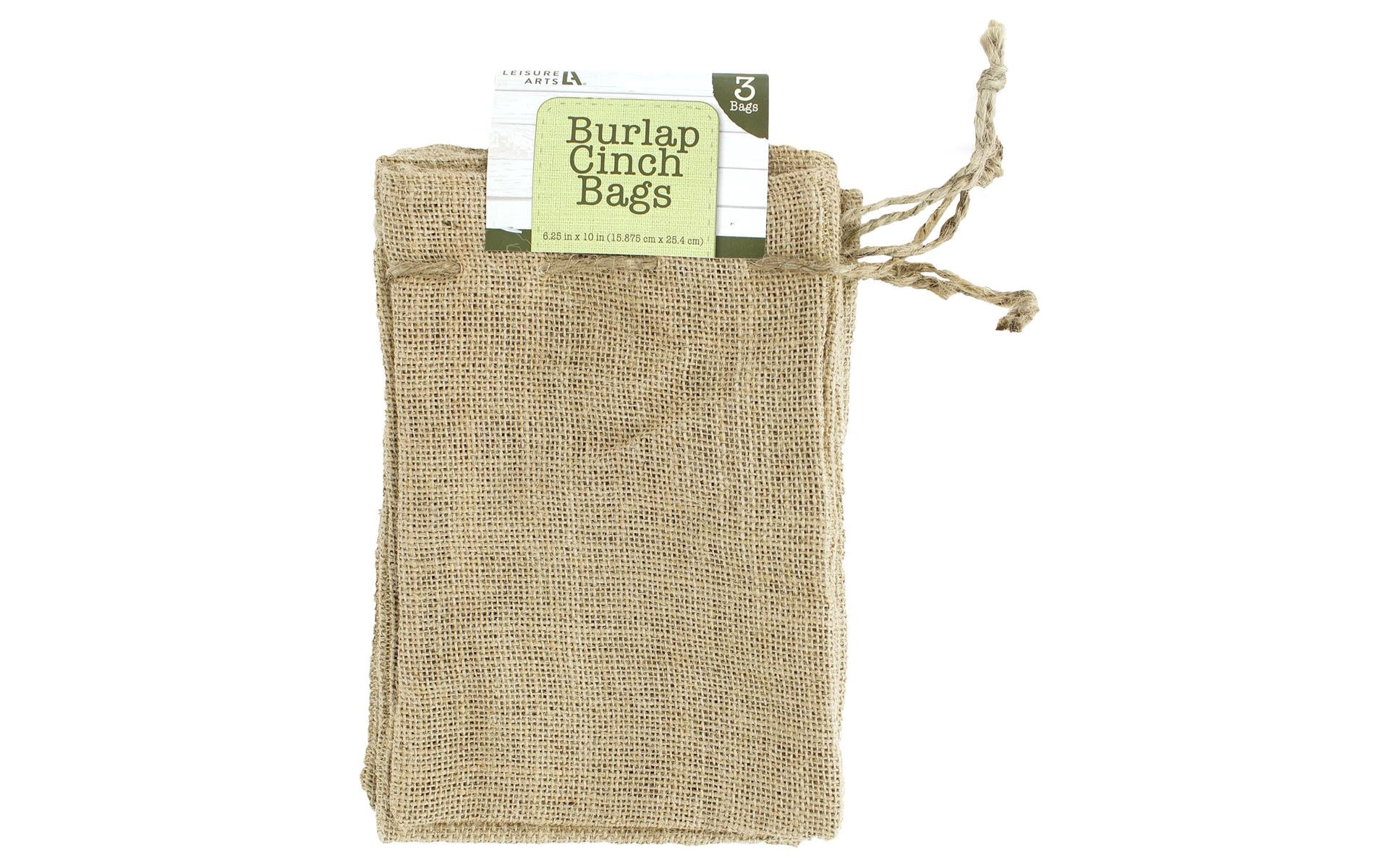 (2 pack) Leisure Arts Jute Burlap Cinch Bags Natural 3 Pack, 6.25x10 Inch Natural Burlap Drawstring Gift Bags, 100% Jute with Hemmed Edges