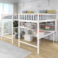 thumbnail image 2 of Twin Over Twin Size Loft Bed with 2 Desks and Storage Staircase, Wood Bed Frame with Open Book Shelf,Solid Wood Slats and Safety Guardrails,No Spring Box Needed, 2 of 7