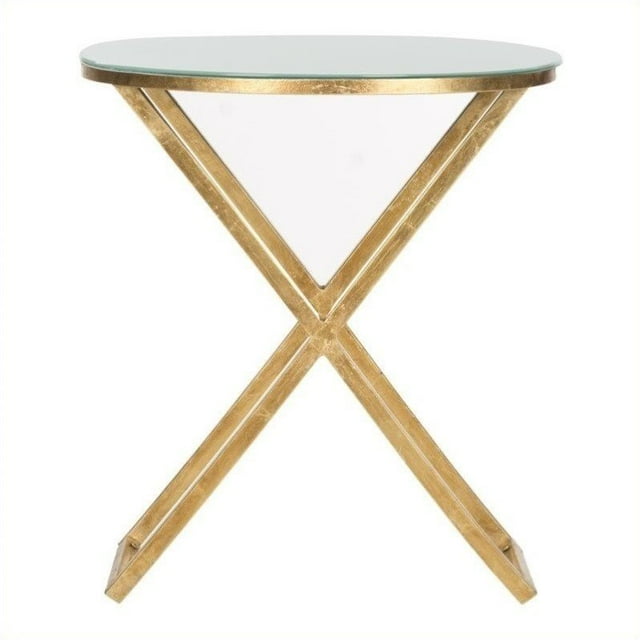Safavieh Riona Iron and Glass Accent Table in Gold and White