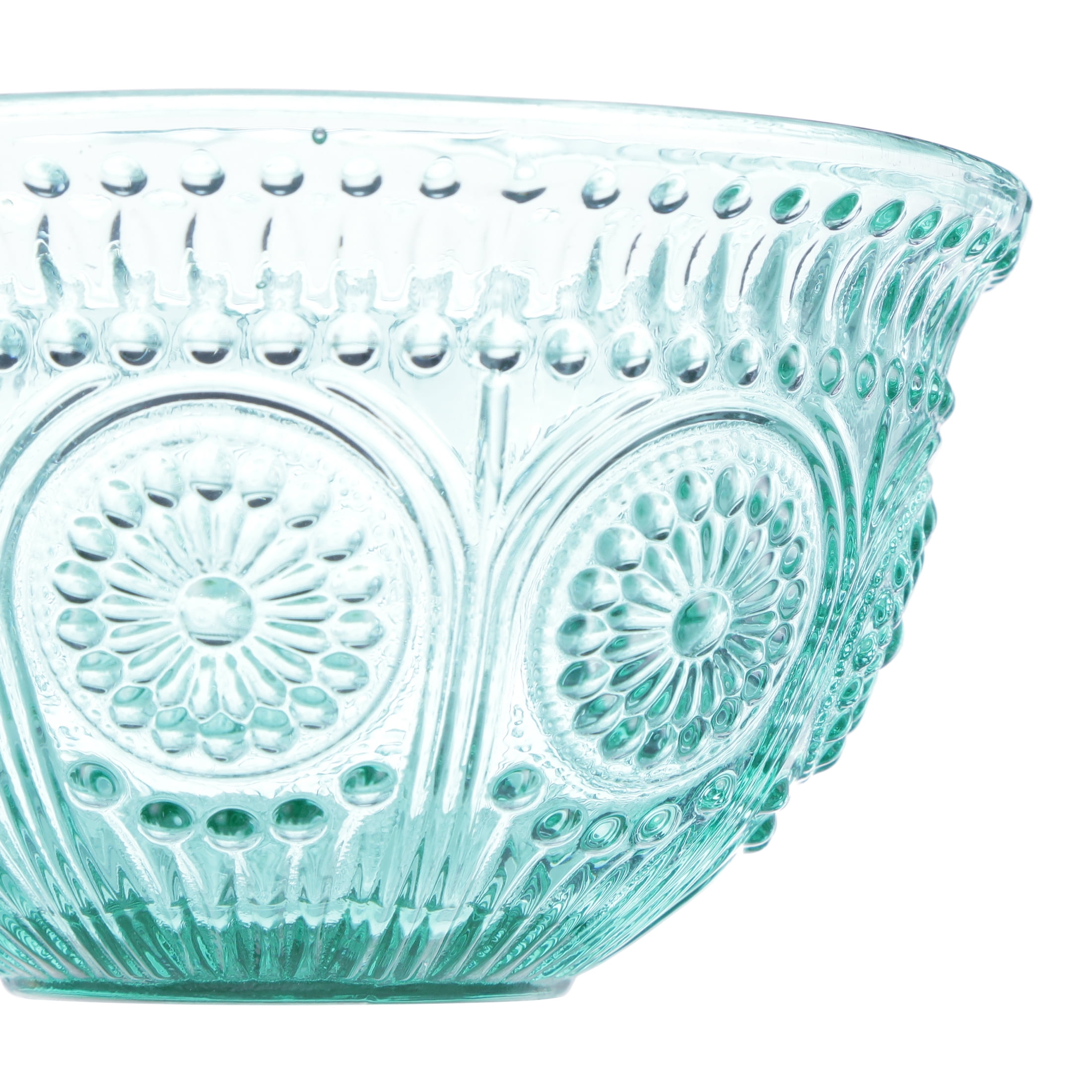 The Pioneer Woman Adeline 4-Piece 13-Ounce Embossed Glass Bowl Set, Teal