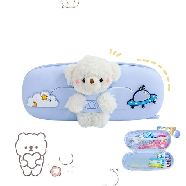 Estuche de silicona para lápices, caja de almacenamiento de animales con dibujos animados, muñeco de peluche, para oficina, escuela, estudiantes, niñas y niños