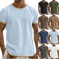 thumbnail image 2 of Mens Summer Casual Linen T Shirts Solid Color Crewneck Tees Short Sleeve Pullover Lightweight Daily Tops Light Blue XL, 2 of 5