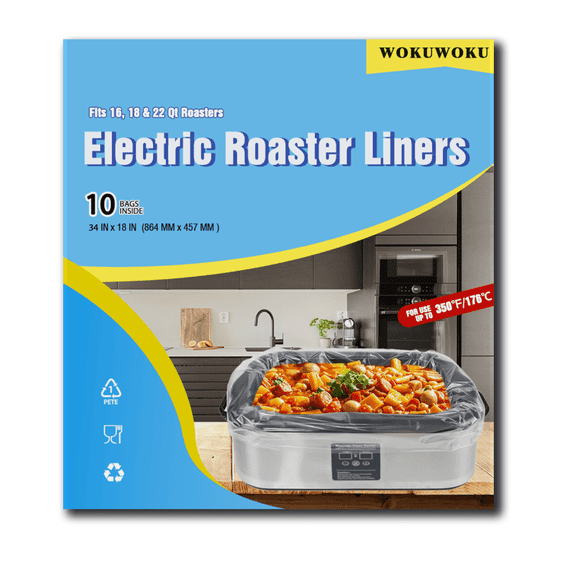 Electric Roaster Liners 34 x 18 Inch, 10 Count Disposable Roasting Oven Liners for 16, 18, 22 Quart Roasters, Plastic Cooking Bags for Immediate Cleanup