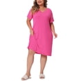thumbnail image 1 of Agnes Orinda Tallas grandes de mujeres camisones de encaje con cuello en V y mangas cortas pijamas vestido de dormir 2X rosa intenso, 1 of 6