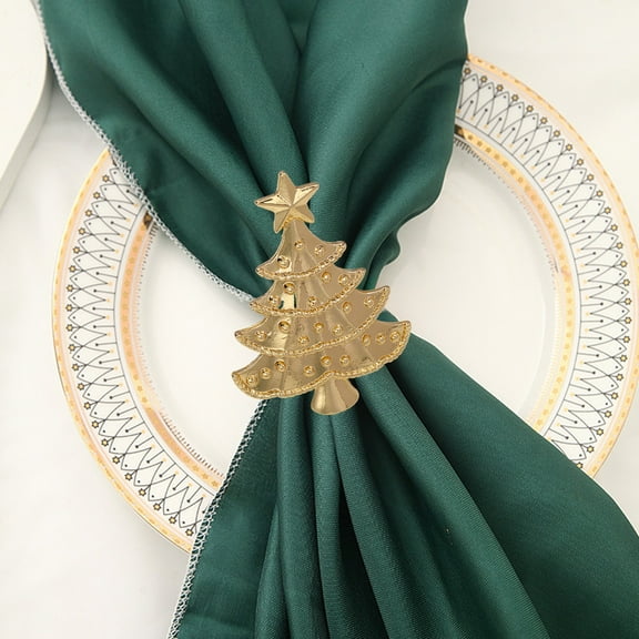 Christmas Tree Napkin Rings, Metal Napkin Holders, Festive Alloy Table Decor for Christmas Dinner Parties Weddings, Durable Gold Green Silver Metal Craft with Exquisite Detailing