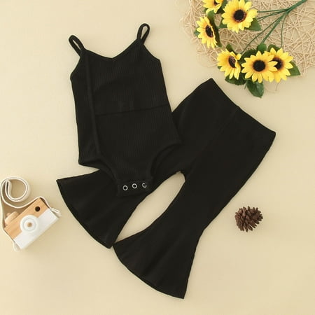 

Wiueurtly Toddler Fall Winter Baby Girls Clothing Knitted Solid Color Vest Rompers Flared Trousers Pants 2pcs Set Kid Girls Clothing Set Dress Baby Girl