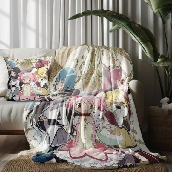 Throw Blanket and Pillowcase Set For Puella Magi Madoka Magica Thin Bed Couch Decor Kids Adult Nap Micro Fleece Fuzzy Blankets Bedroom Car All Season Birthday Gifts 30×40 inch