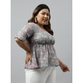 thumbnail image 6 of XL LOVE By Janasya Women's Aqua Blue Cotton Floral Printed Peplum Top, 6 of 8