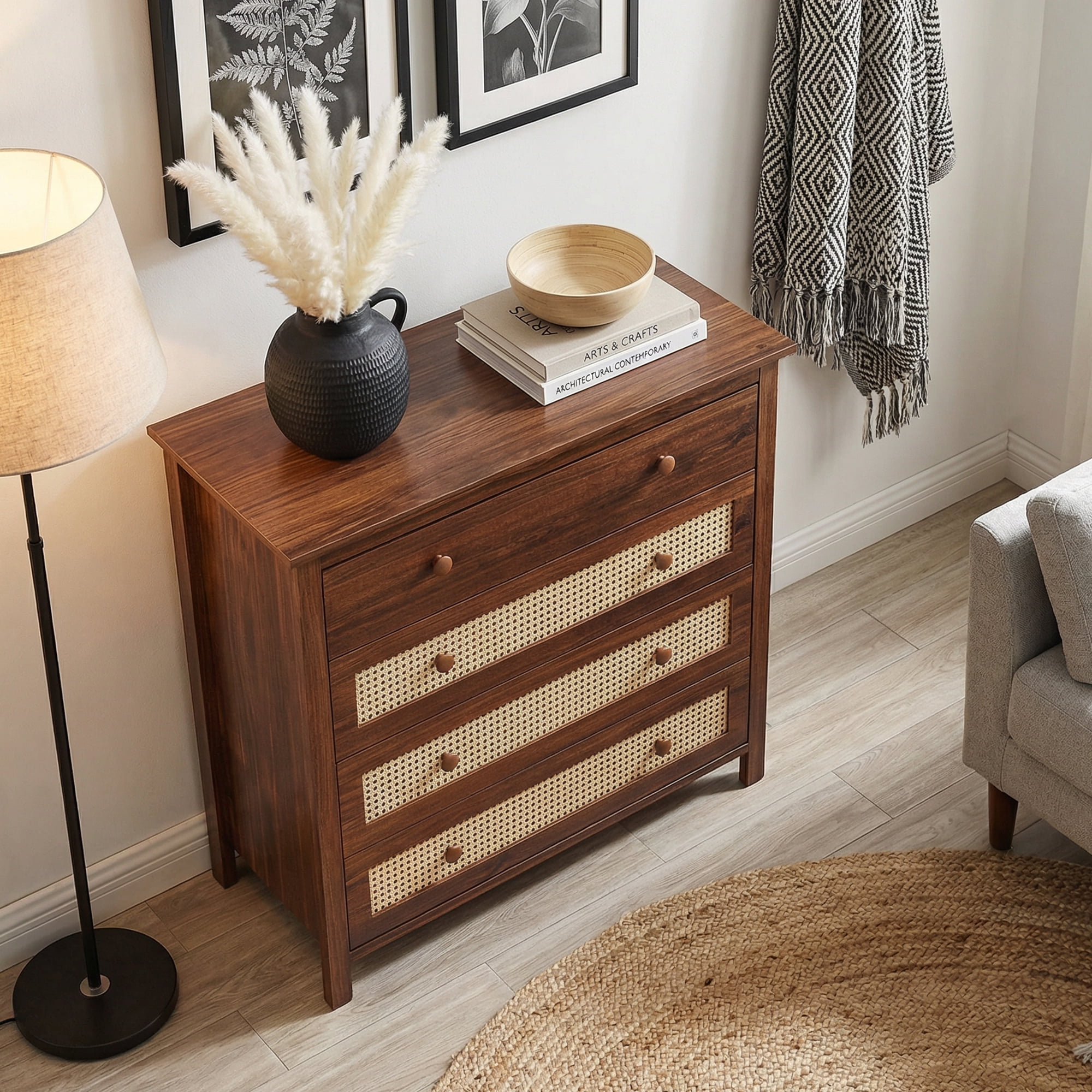 MAYEERTY 4-Drawer Sideboard Buffet Cabinet - Modern Console Cabinet for Living Room & Kitchen, Walnut