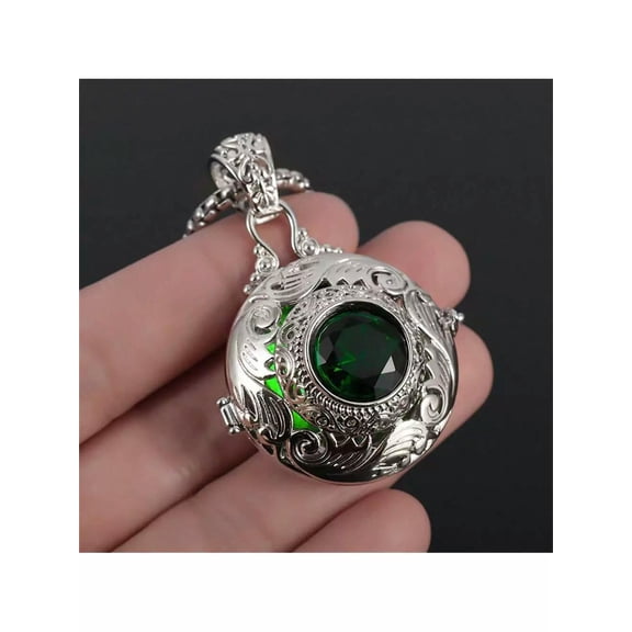 QQTDFG Eternal Vine Green Crystal Box Pendant Carved Hollow Box Potpourri Necklace-default