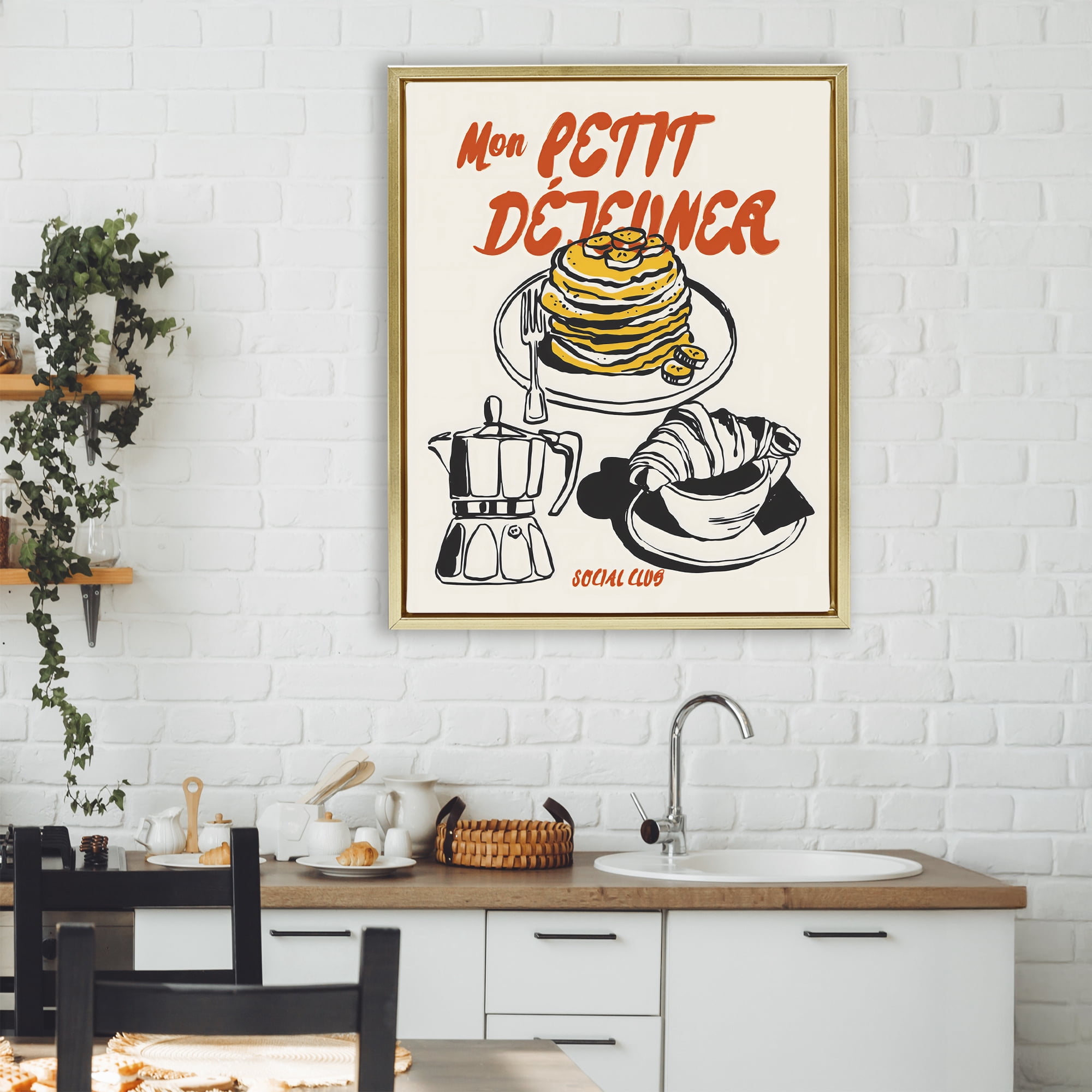 Stupell Industries My Breakfast Pancakes Spread Gold Framed Floater Canvas Wall Art, design by The Prints Vibe