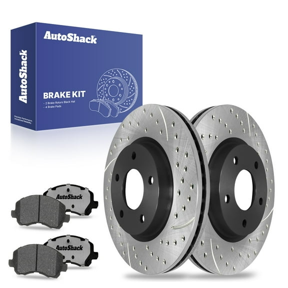 AutoShack 11.57" (294 mm) Front Vented Drilled & Slotted Brake Rotors E-Coated   Ceramic Brake Pads | Replacement for 2007-2017 Jeep Patriot 2007-2017 Jeep Compass | 6-PC Brake Kit | ShadowGuard
