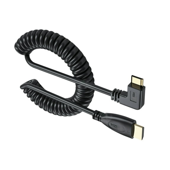 Yammee 90 Degree Mini HDMIcompatible Male to HDMIcompatible Male Spring Coils Cable Version 1.4 Video Cable