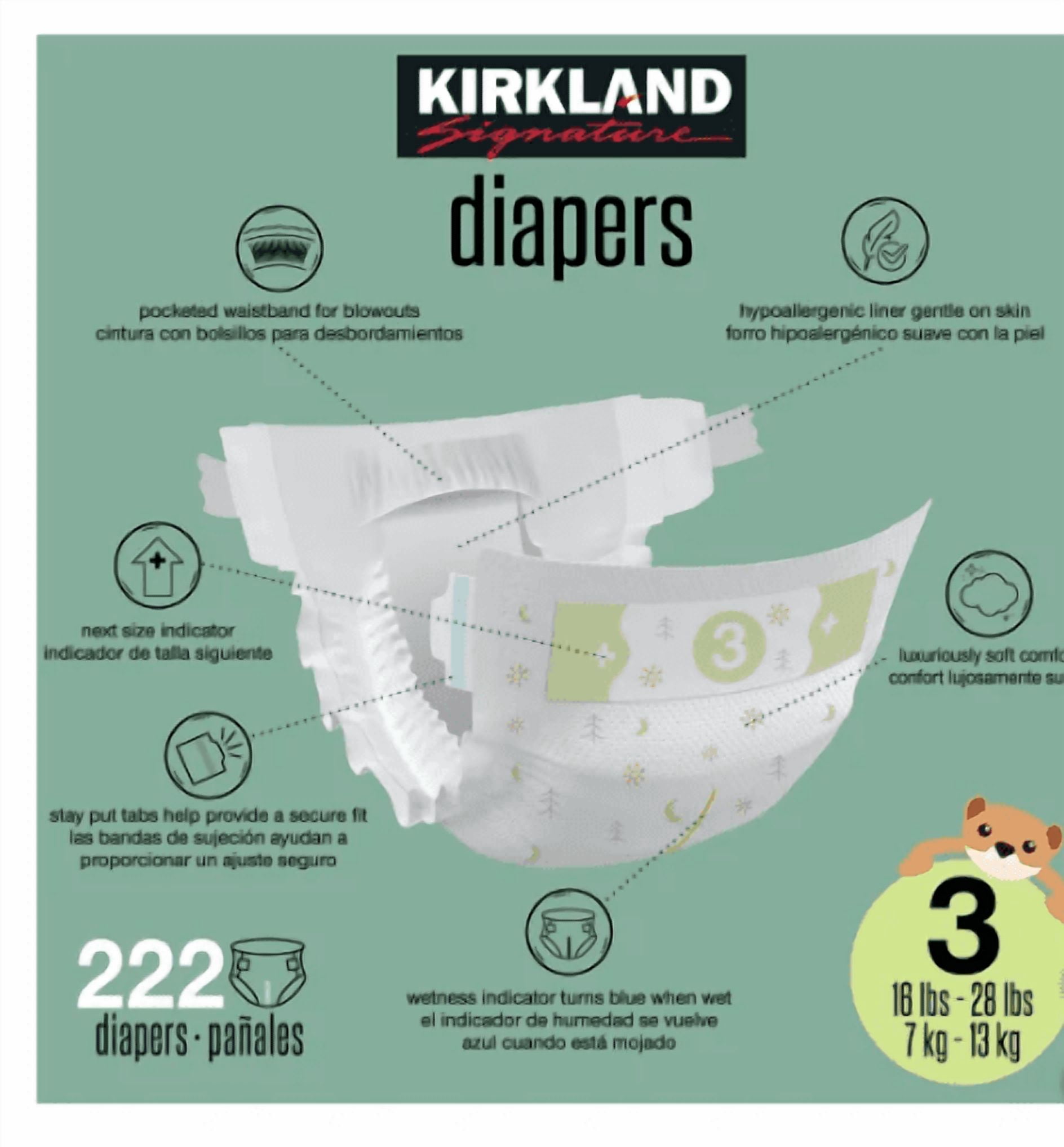 Kirkland Signature Diapers Size 3 (16lbs+) 222 CT