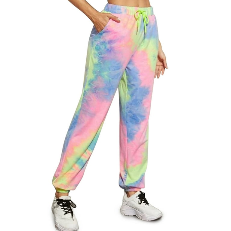 Women Tie Dye Sweatpants Drawstring Waist Pocket Active Pants Casual Sport Fitness Active Pants Trousers