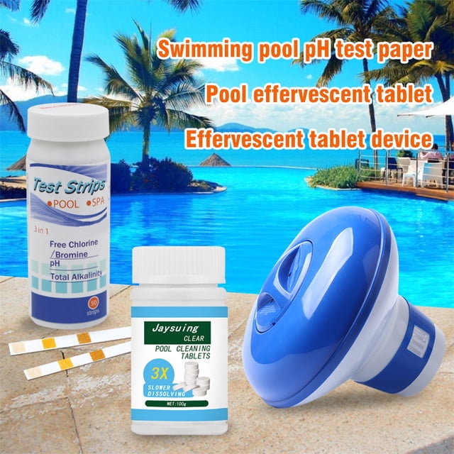 Juego De Tabletas Efervescentes Para Piscinas Tableta Limpiadora De Piscinas Con Dispensador Flotante Y Tiras De Prueba De PH ANGGREK Pool Effervescent Tablets Set