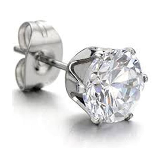 A pair of 8mm hexagonal claw diamond silver needle earrings, simple, stylish and elegant, white zircon earrings, suitable for men and women