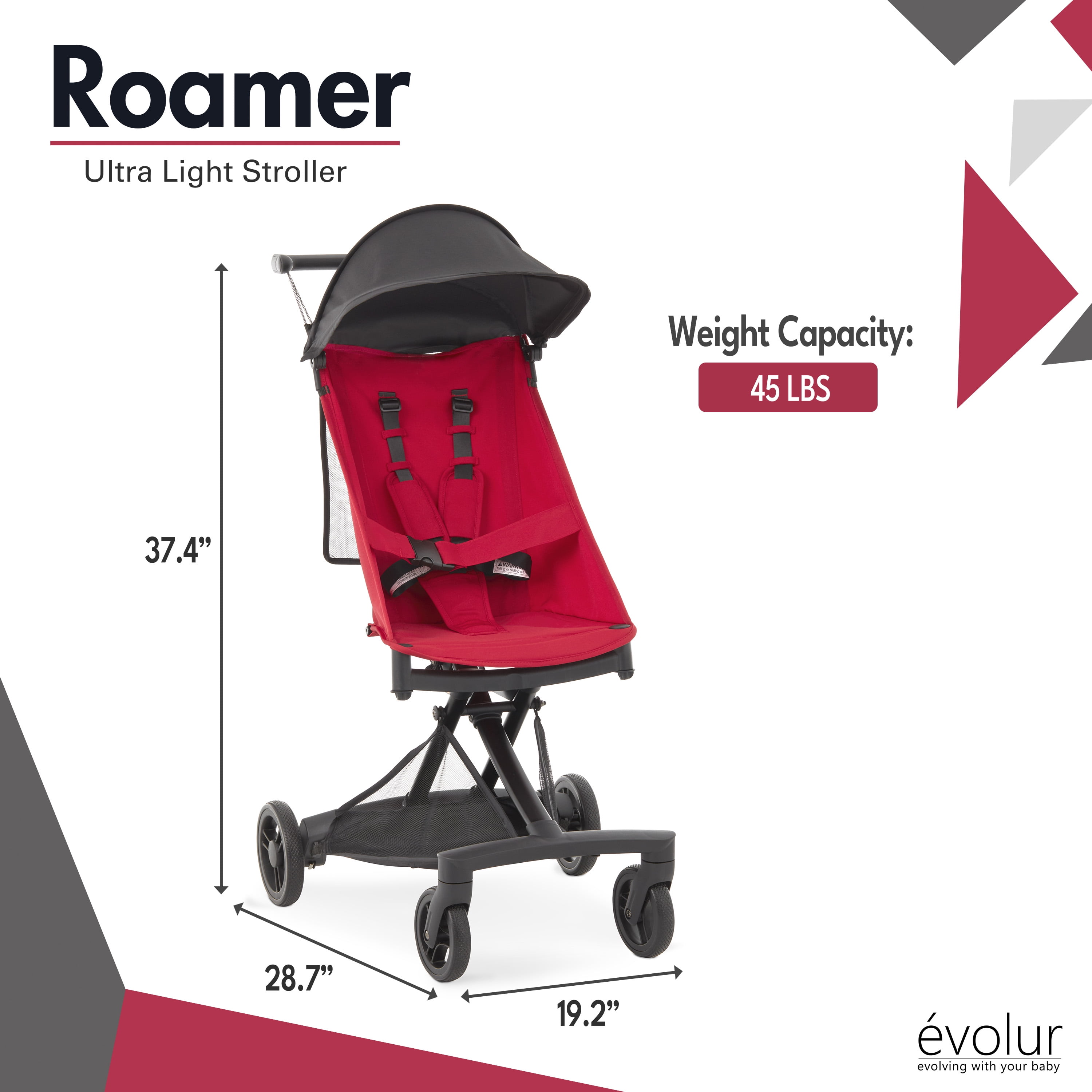 Evolur Roamer Ultra Light Stroller, Red
