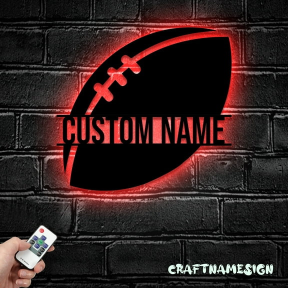 Craftnamesign Custom American Football Metal Sign LED Light, Custom Football Player Name Sign