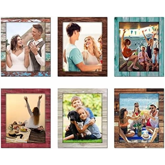 6 Pack 5x7 Magnetic Picture Frames Rustic Distressed Farmhouse Wood Pattern Fridge Picture Frame Magnets for Christmas Refrigerator Locker Home Classroom Office