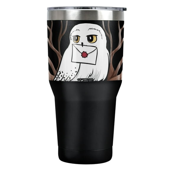 Harry Potter And The Deathly Hallows Part 2 Official Hedwig Welcome To Hogwarts 30 oz Travel Tumbler, Stainless Steel, Vacuum Insulated with Leak Resistant Slide-Lock Lid