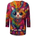 thumbnail image 4 of Ounisa 2025 Womens 3/4 Sleeve Tops Mardi Gras Outfit for Women Fashion Round Neck Clothes Cute Cat Printed Blouse, 4 of 7