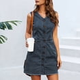 thumbnail image 3 of ZenCart Women's Sleeveless Bodycon Denim Dress Casual V-Neck Button Down Mini Jean Dress Summer Overalls Dress with Pockets, 3 of 7
