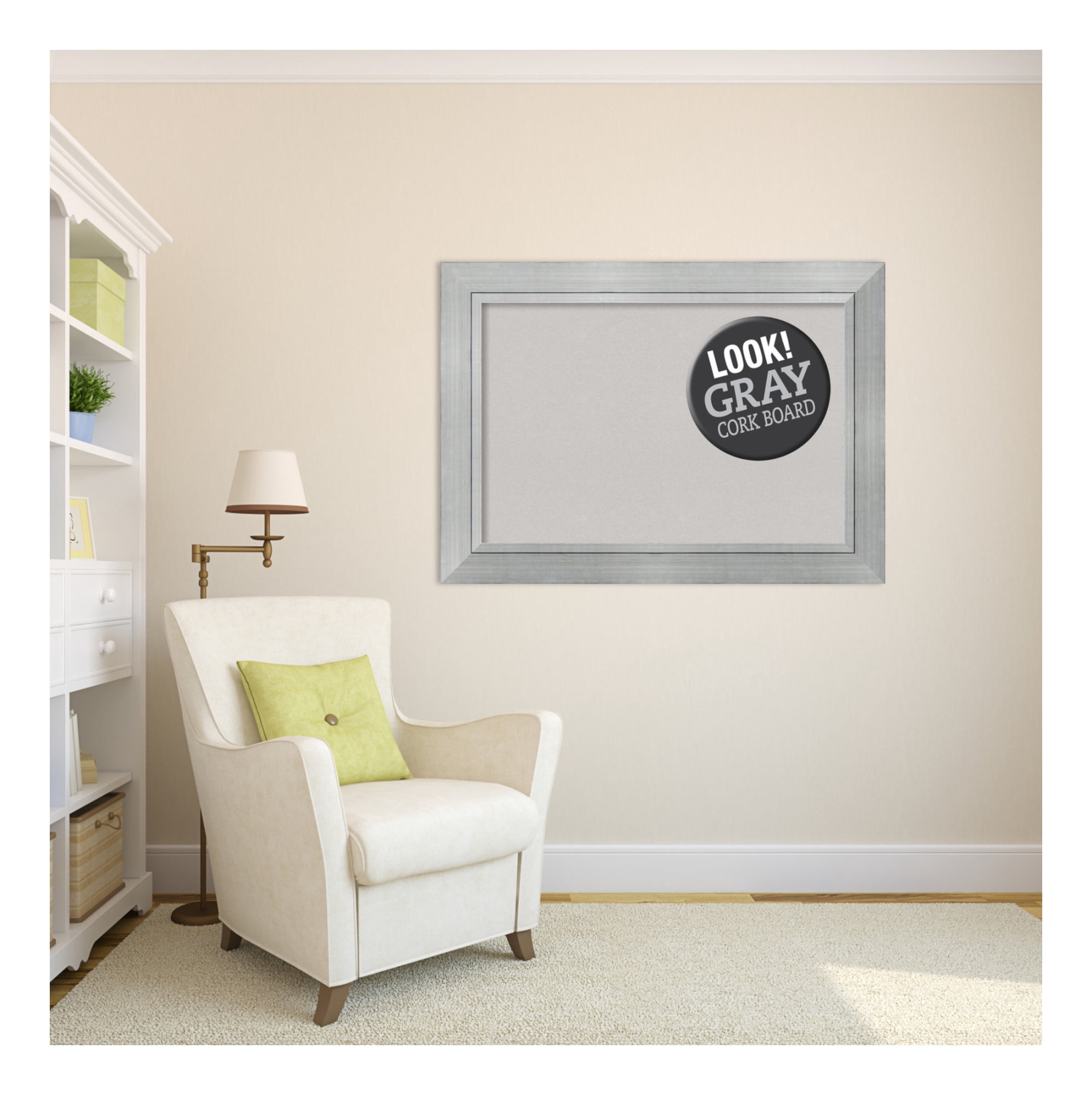 Amanti Art Black Cork Board Wood Framed Romano Silver Bulletin Board 43 in. x 31 in.